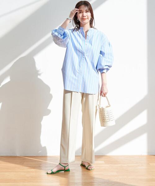 【WEB限定】［TALL/H166㎝～］コットンシルクバンドカラーシャツ