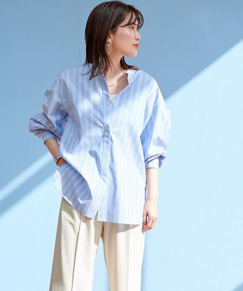 【WEB限定】［TALL/H166㎝～］コットンシルクバンドカラーシャツ