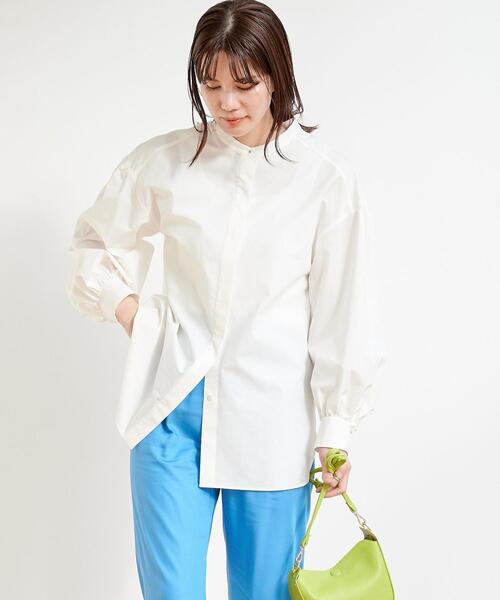 【WEB限定】［TALL/H166㎝～］コットンシルクバンドカラーシャツ
