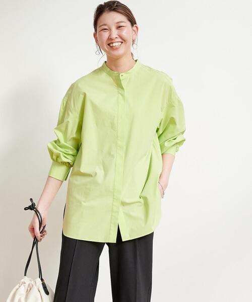 【WEB限定】［TALL/H166㎝～］コットンシルクバンドカラーシャツ