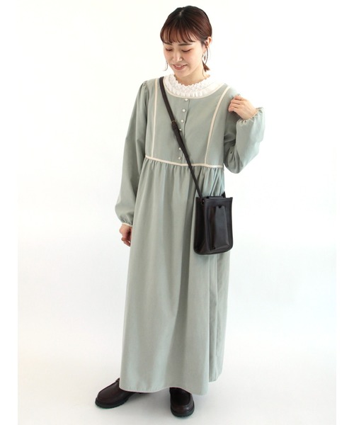 ehka sopo（エヘカソポ）の「配色パイピングワンピース（ワンピース・レディース・キナリ/ミント/モカ・ﾌﾘ-）」の3枚目の写真