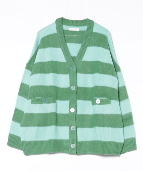 Little sunny bite（リトルサニーバイト）の「【Little Sunny Bite】Stripe knit cardigan（カーディガン/ボレロ・レディース・ブラウン/グリーン・SMALL）」の2枚目の写真