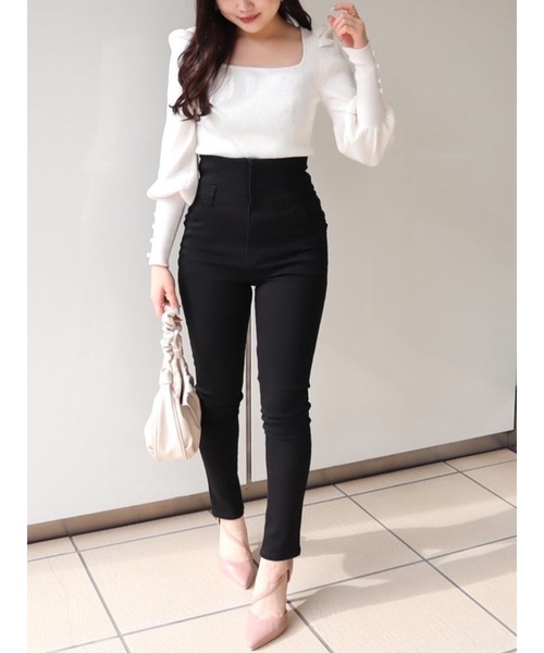 MIIA（ミーア）の「ハイウエストスキニーパンツ（デニムパンツ・レディース・ブラック/オフホワイト/インディゴブルー・FREE）」の2枚目の写真