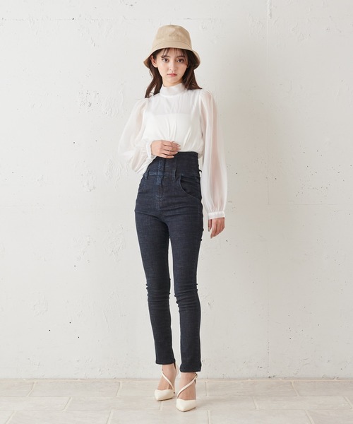 MIIA（ミーア）の「ハイウエストスキニーパンツ（デニムパンツ・レディース・ブラック/オフホワイト/インディゴブルー・FREE）」の12枚目の写真