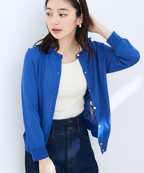 【UVケア・接触冷感】いろいろボタン7分袖カーディガン【洗濯機可】