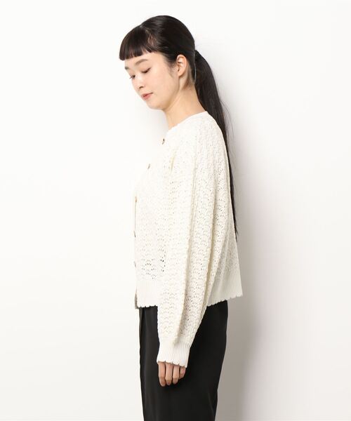 ehka sopo（エヘカソポ）の「透かし編みクルーネックカーディガン（カーディガン/ボレロ・レディース・ベージュ/オフホワイト/グリーン・ﾌﾘ-）」の4枚目の写真