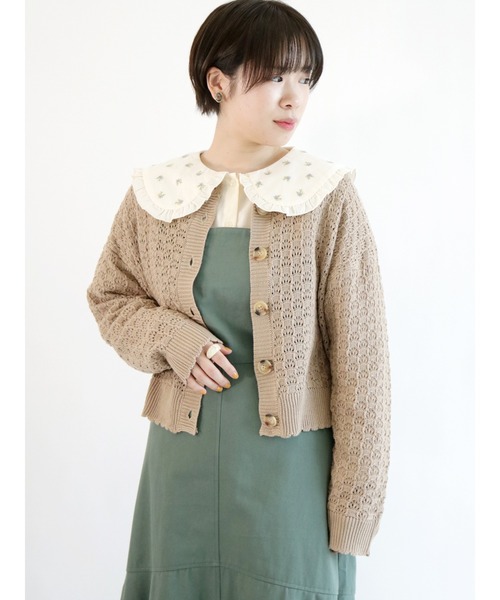 ehka sopo（エヘカソポ）の「透かし編みクルーネックカーディガン（カーディガン/ボレロ・レディース・ベージュ/オフホワイト/グリーン・ﾌﾘ-）」の3枚目の写真
