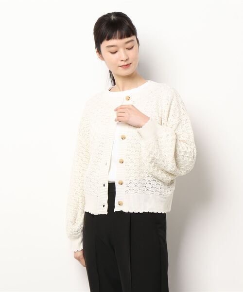 ehka sopo（エヘカソポ）の「透かし編みクルーネックカーディガン（カーディガン/ボレロ・レディース・ベージュ/オフホワイト/グリーン・ﾌﾘ-）」の7枚目の写真