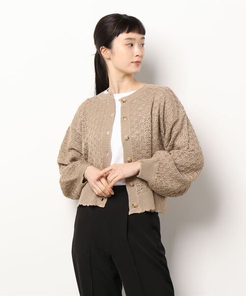 ehka sopo（エヘカソポ）の「透かし編みクルーネックカーディガン（カーディガン/ボレロ・レディース・ベージュ/オフホワイト/グリーン・ﾌﾘ-）」の8枚目の写真