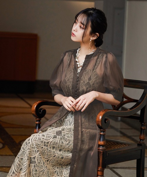 niana(ニアナ)の「シアーカーディガン&レースワンピース(ドレス・レディース・ダークカーキ/グレイッシュブルー/チャコール・M)」の10枚目の写真