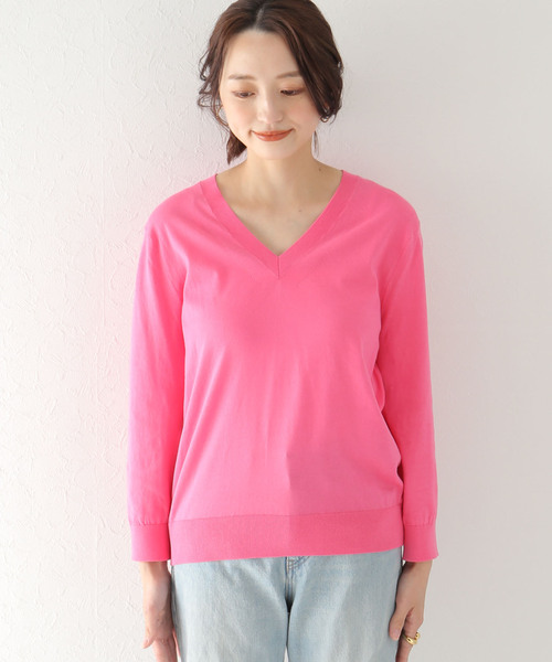 未使用 Plage プラージュ ニット 長袖 コットン100% ピンク Vネック
