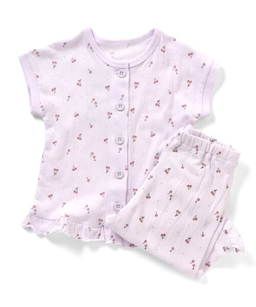 Ampersand（アンパサンド）の「さくらんぼ柄前開きパジャマ（ルームウェア/パジャマ・キッズ・ラベンダー/アイボリー・100/90/140/130/120/110/80）」の2枚目の写真