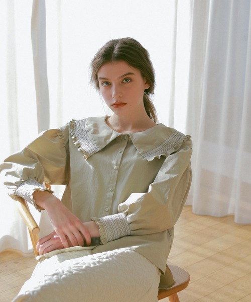 idem（イデム）の「shirring collar blouse/シャーリングカラーコットンブラウス（シャツ/ブラウス・レディース・オフホワイト/ミント・FREE）」の16枚目の写真