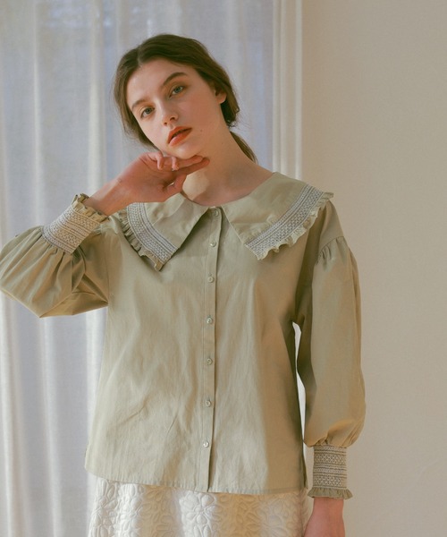 idem（イデム）の「shirring collar blouse/シャーリングカラーコットンブラウス（シャツ/ブラウス・レディース・オフホワイト/ミント・FREE）」の17枚目の写真