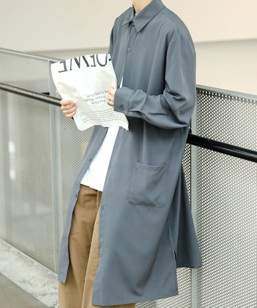 neos（ネオス）の「【neos -addictive design-】ルーズシルエット 無地 ストライプ ロング丈 レギュラーカラー シャツ（シャツ/ブラウス・メンズ・チャコールグレー/ライトグレー/テラコッタ/ベージュ/ブルー/ネイビー・MEDIUM/LARGE）」の2枚目の写真