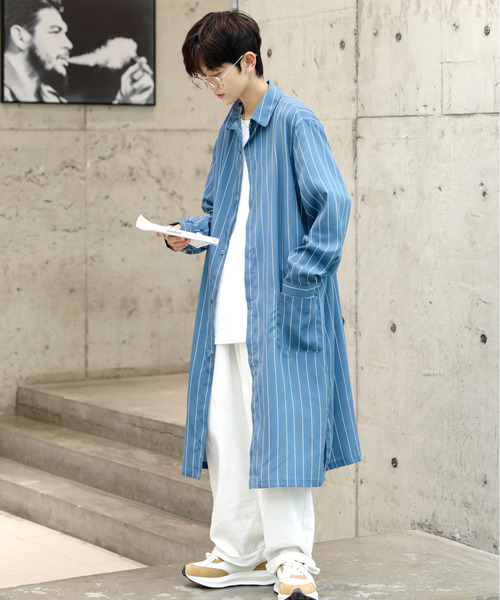 neos（ネオス）の「【neos -addictive design-】ルーズシルエット 無地 ストライプ ロング丈 レギュラーカラー シャツ（シャツ/ブラウス・メンズ・チャコールグレー/ライトグレー/テラコッタ/ベージュ/ブルー/ネイビー・MEDIUM/LARGE）」の6枚目の写真