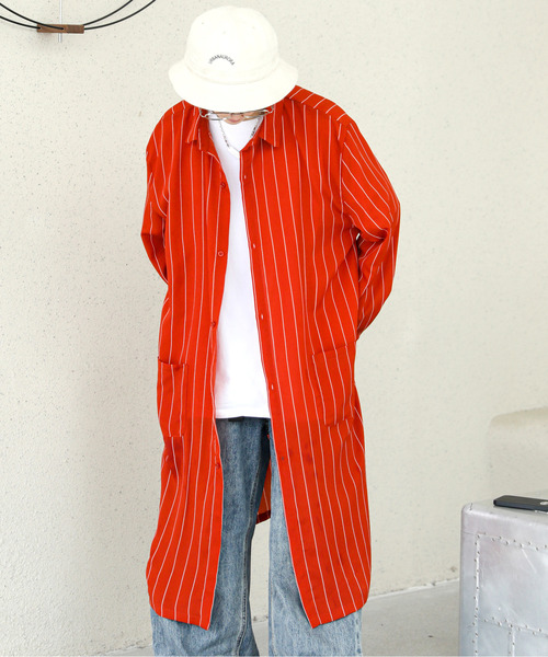 neos（ネオス）の「【neos -addictive design-】ルーズシルエット 無地 ストライプ ロング丈 レギュラーカラー シャツ（シャツ/ブラウス・メンズ・チャコールグレー/ライトグレー/テラコッタ/ベージュ/ブルー/ネイビー・MEDIUM/LARGE）」の4枚目の写真