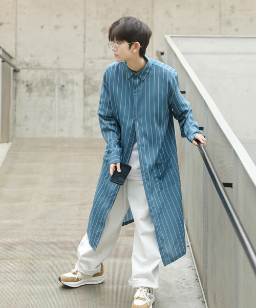 neos（ネオス）の「【neos -addictive design-】ルーズシルエット 無地 ストライプ ロング丈 レギュラーカラー シャツ（シャツ/ブラウス・メンズ・チャコールグレー/ライトグレー/テラコッタ/ベージュ/ブルー/ネイビー・MEDIUM/LARGE）」の14枚目の写真