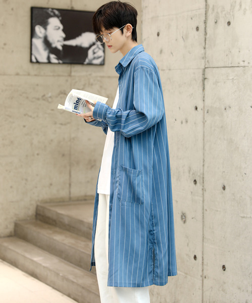 neos（ネオス）の「【neos -addictive design-】ルーズシルエット 無地 ストライプ ロング丈 レギュラーカラー シャツ（シャツ/ブラウス・メンズ・チャコールグレー/ライトグレー/テラコッタ/ベージュ/ブルー/ネイビー・MEDIUM/LARGE）」の18枚目の写真