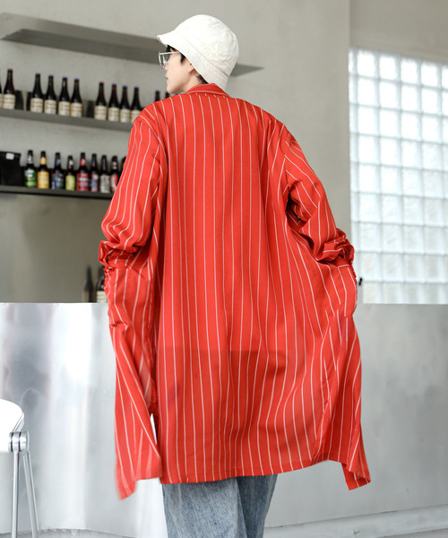 neos（ネオス）の「【neos -addictive design-】ルーズシルエット 無地 ストライプ ロング丈 レギュラーカラー シャツ（シャツ/ブラウス・メンズ・チャコールグレー/ライトグレー/テラコッタ/ベージュ/ブルー/ネイビー・MEDIUM/LARGE）」の10枚目の写真