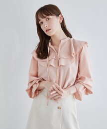 【大好評につき新色登場!】ワッシャーエステルラッフル ボリュームカラー ブラウス