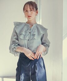【大好評につき新色登場!】ワッシャーエステルラッフル ボリュームカラー ブラウス