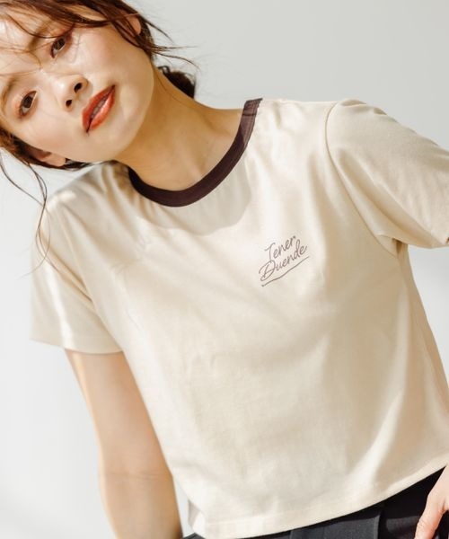 mysty woman(ミスティウーマン)の「ハイショクリンガーTシャツ 285710(Tシャツ/カットソー・レディース・ブラック/オフホワイト/ライトベージュ・FREE)」の3枚目の写真