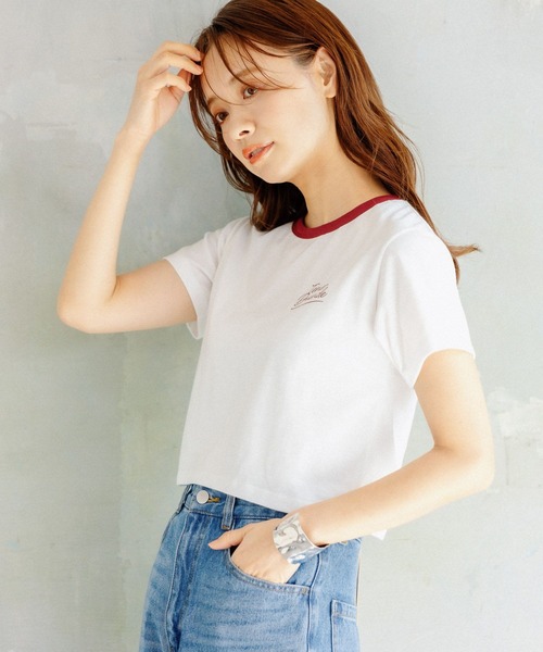 mysty woman(ミスティウーマン)の「ハイショクリンガーTシャツ 285710(Tシャツ/カットソー・レディース・ブラック/オフホワイト/ライトベージュ・FREE)」の5枚目の写真