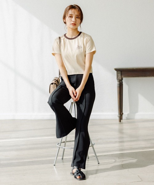 mysty woman(ミスティウーマン)の「ハイショクリンガーTシャツ 285710(Tシャツ/カットソー・レディース・ブラック/オフホワイト/ライトベージュ・FREE)」の6枚目の写真
