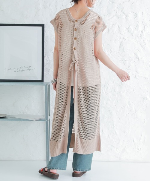 osharewalker（オシャレウォーカー）の「【廃盤】『メッシュ編み2wayロングニットベスト』（ベスト・レディース・ブラック/ベージュ・FREE）」の8枚目の写真