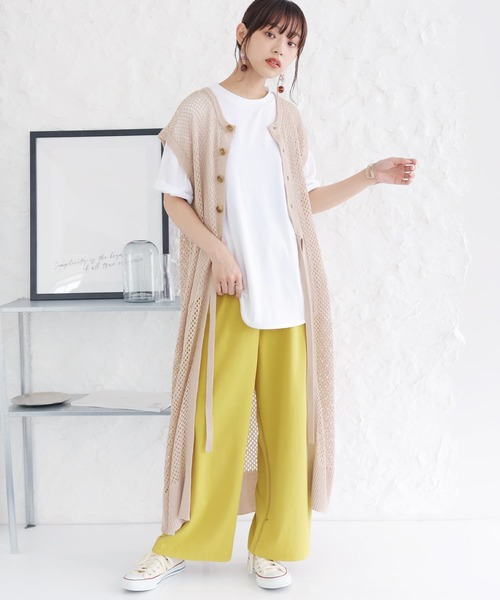 osharewalker（オシャレウォーカー）の「【廃盤】『メッシュ編み2wayロングニットベスト』（ベスト・レディース・ブラック/ベージュ・FREE）」の3枚目の写真