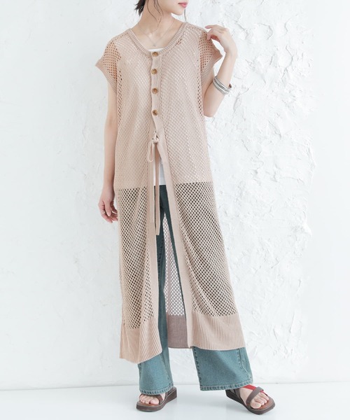 osharewalker（オシャレウォーカー）の「【廃盤】『メッシュ編み2wayロングニットベスト』（ベスト・レディース・ブラック/ベージュ・FREE）」の4枚目の写真