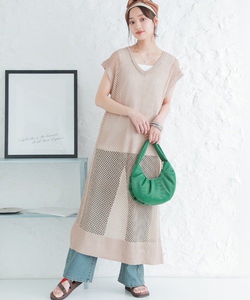 osharewalker（オシャレウォーカー）の「【廃盤】『メッシュ編み2wayロングニットベスト』（ベスト・レディース・ブラック/ベージュ・FREE）」の5枚目の写真