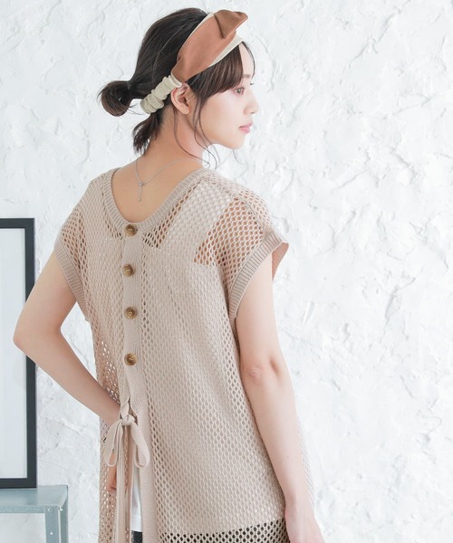 osharewalker（オシャレウォーカー）の「【廃盤】『メッシュ編み2wayロングニットベスト』（ベスト・レディース・ブラック/ベージュ・FREE）」の9枚目の写真