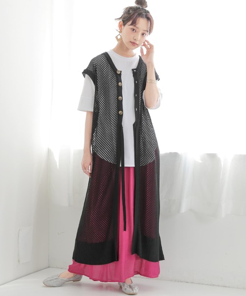 osharewalker（オシャレウォーカー）の「【廃盤】『メッシュ編み2wayロングニットベスト』（ベスト・レディース・ブラック/ベージュ・FREE）」の15枚目の写真