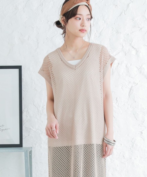 osharewalker（オシャレウォーカー）の「【廃盤】『メッシュ編み2wayロングニットベスト』（ベスト・レディース・ブラック/ベージュ・FREE）」の12枚目の写真