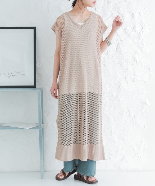 osharewalker（オシャレウォーカー）の「【廃盤】『メッシュ編み2wayロングニットベスト』（ベスト・レディース・ブラック/ベージュ・FREE）」の6枚目の写真