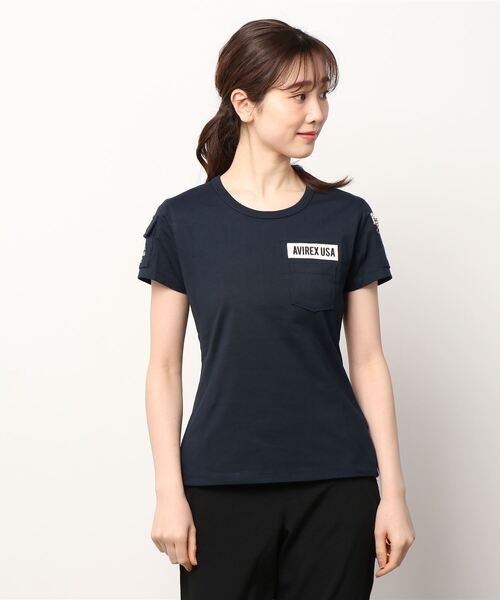 AVIREX（アヴィレックス）の「【Women's/ウィメンズ】ファティーグ Tシャツ / SS FATIGUE T-SHIRT/アヴィレックス/AVIREX（Tシャツ/カットソー・レディース・White/Black/ホワイト/ネイビー・SMALL/MEDIUM/LARGE）」の4枚目の写真