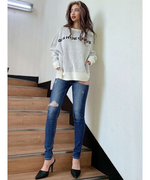 GYDA(ジェイダ)の「ミドルウエスト SIDE RIPPED スキニーデニムパンツ(デニムパンツ・レディース・インディゴブルー/ブルー・SMALL/MEDIUM/X-SMALL)」の7枚目の写真