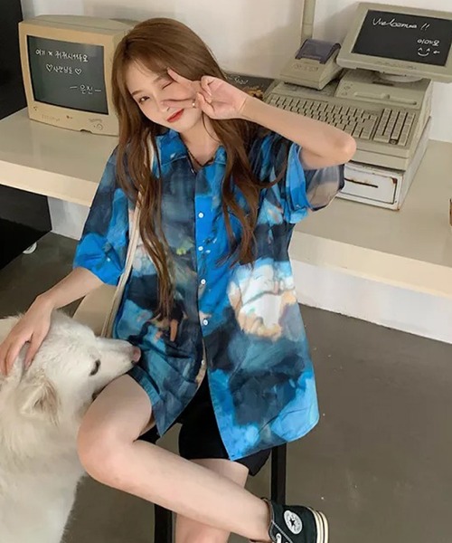 Auntie Rosa(アンティローザ)の「柄シャツ/マーブル(シャツ/ブラウス・レディース・ブラック/ブルー・LARGE)」の7枚目の写真