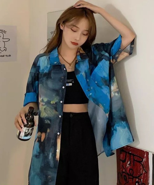 Auntie Rosa(アンティローザ)の「柄シャツ/マーブル(シャツ/ブラウス・レディース・ブラック/ブルー・LARGE)」の8枚目の写真