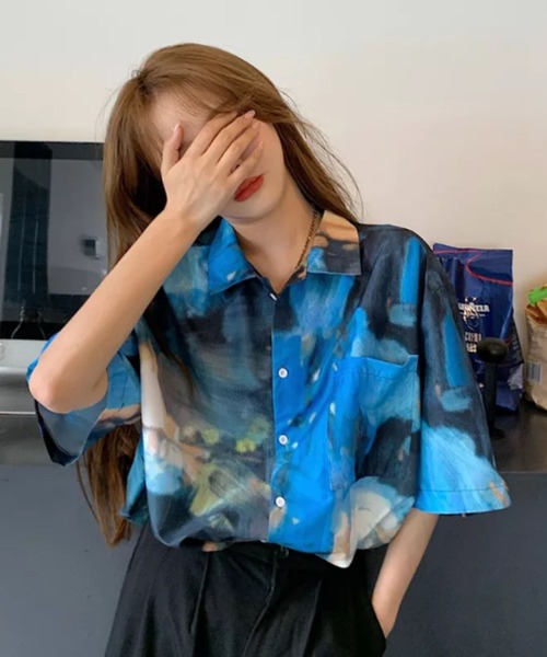 Auntie Rosa(アンティローザ)の「柄シャツ/マーブル(シャツ/ブラウス・レディース・ブラック/ブルー・LARGE)」の6枚目の写真