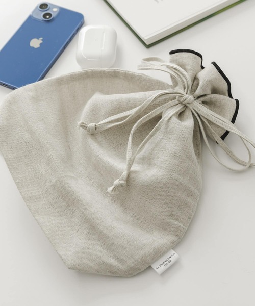 URBAN RESEARCH DOORS（アーバンリサーチドアーズ）の「DOORS LIVING PRODUCTS　コットンリネンライン巾着M（ポーチ・レディース・ブラック・MEDIUM）」の6枚目の写真