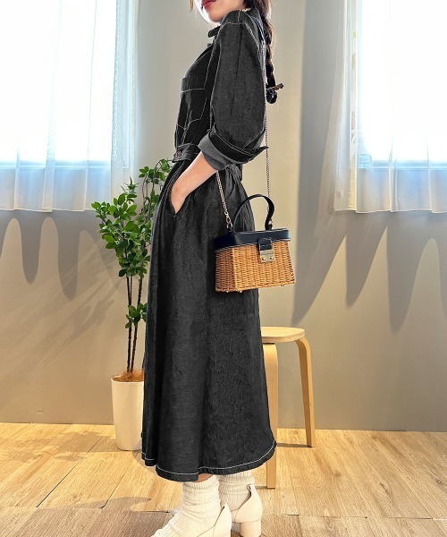 PRIVATE  BEACH（プライベートビーチ）の「ウエストマークデニムシャツロングワンピース（シャツワンピース・レディース・ブルー/ブラック/ダークブルー・L/M）」の16枚目の写真