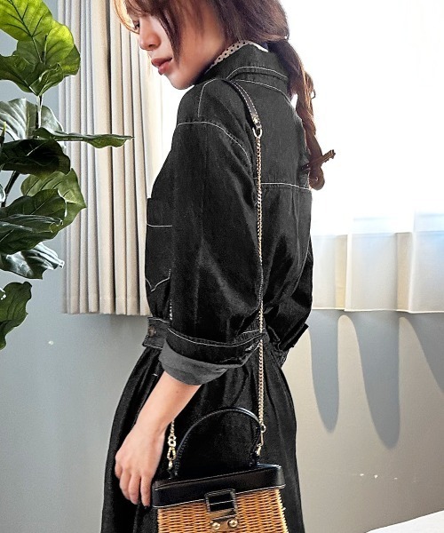 PRIVATE  BEACH（プライベートビーチ）の「ウエストマークデニムシャツロングワンピース（シャツワンピース・レディース・ブルー/ブラック/ダークブルー・L/M）」の19枚目の写真