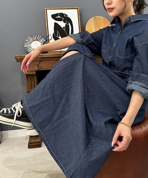 PRIVATE  BEACH（プライベートビーチ）の「ウエストマークデニムシャツロングワンピース（シャツワンピース・レディース・ブルー/ブラック/ダークブルー・L/M）」の22枚目の写真