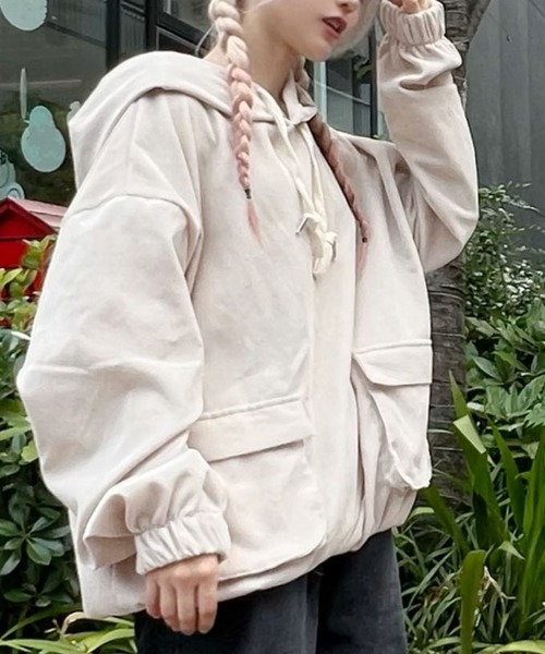 Figments（フィグメンツ）の「コーデュロイパーカー（パーカー・レディース・ブラック/ベージュ・FREE）」の2枚目の写真