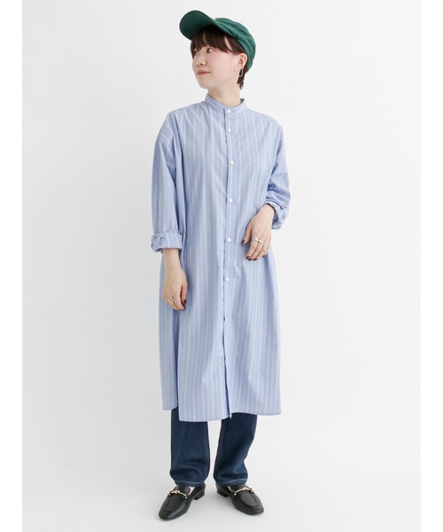 Lugnoncure(ルノンキュール)の「【イージーケア】バンドカラーシャツワンピース(シャツワンピース・レディース・ベージュ/オフホワイト/ブルー・フリ-)」の3枚目の写真