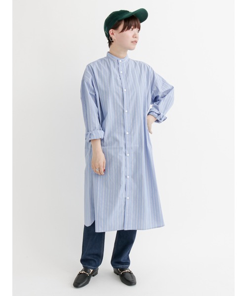Lugnoncure(ルノンキュール)の「【イージーケア】バンドカラーシャツワンピース(シャツワンピース・レディース・ベージュ/オフホワイト/ブルー・フリ-)」の4枚目の写真