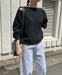カットアウト片畦ニットプルオーバー